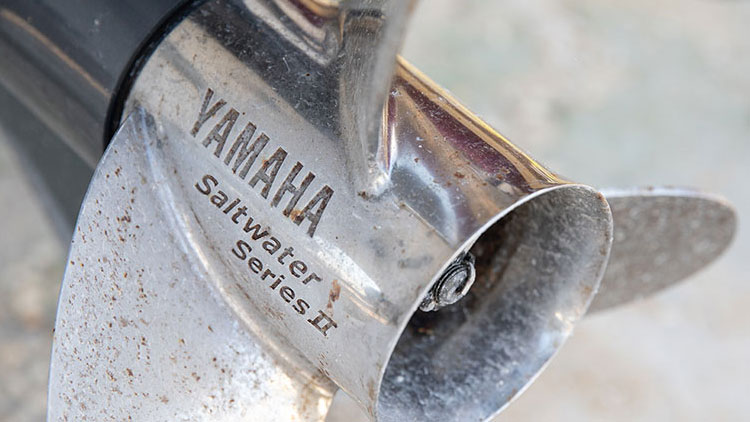 A Yamaha Saltwater Series II propeller with some corrosion.