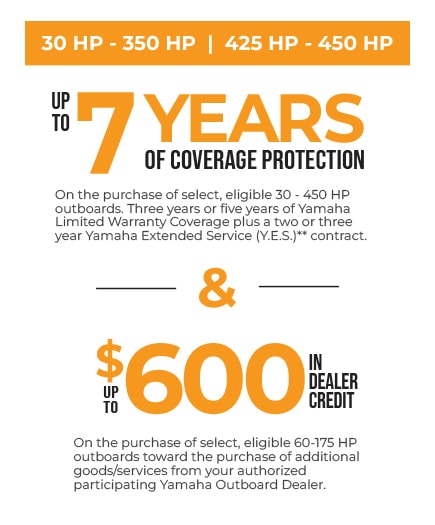 Up to 7 years of coverage protection on eligible Yamaha outboards.